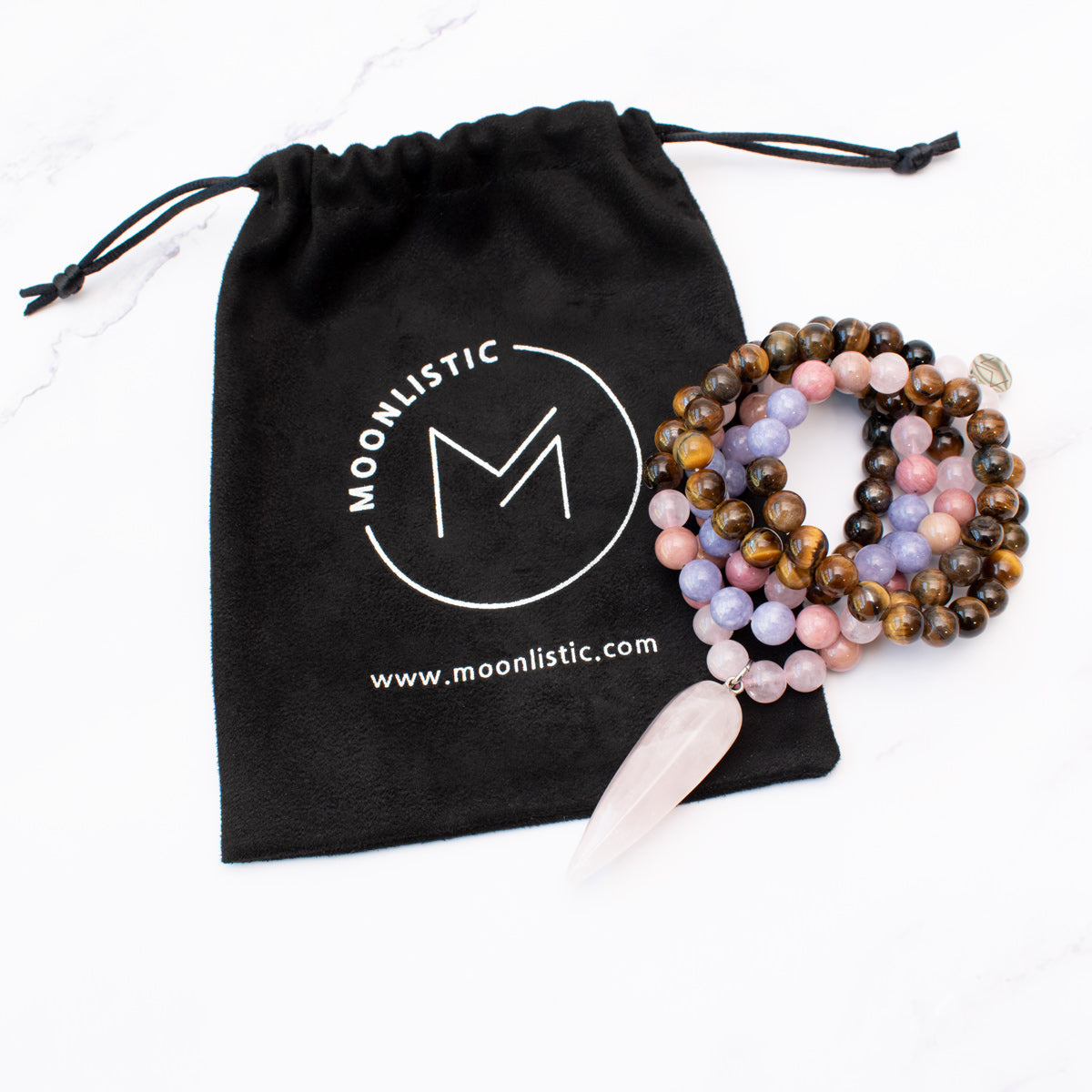 The Dream Mala - Rhodonite, Rose Quartz, Tazanite & Tiger's Eye