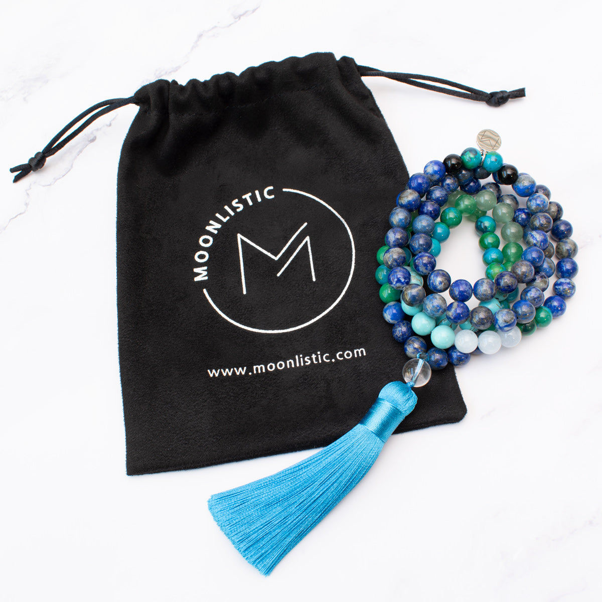 The Ocean Mala - Blue Lace Agate, Chrysocolla, Green Aventurine, Lapis Lazuli & Turquoise