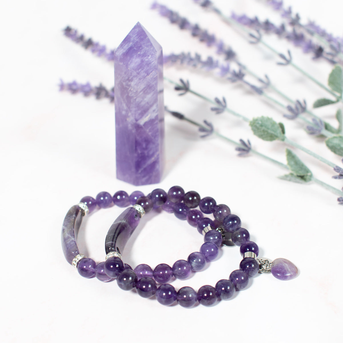 Amethyst Bracelet (Heart Charm)