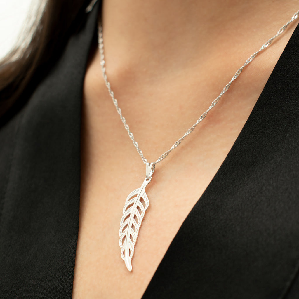 Angel Feather Necklace (Silver)