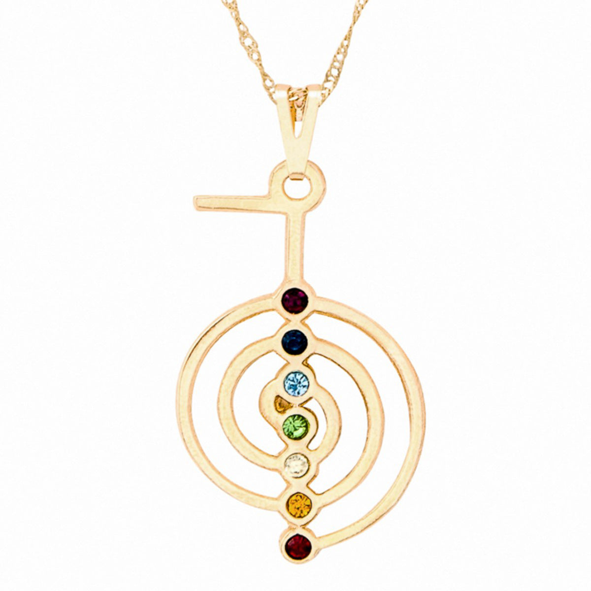 Cho Ku Rei Reiki Symbol & 7 Chakras Necklace (Gold)
