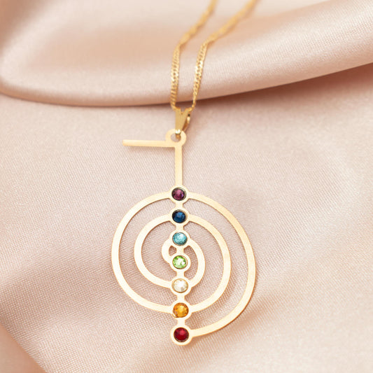 Cho Ku Rei Reiki Symbol & 7 Chakras Necklace (Gold)