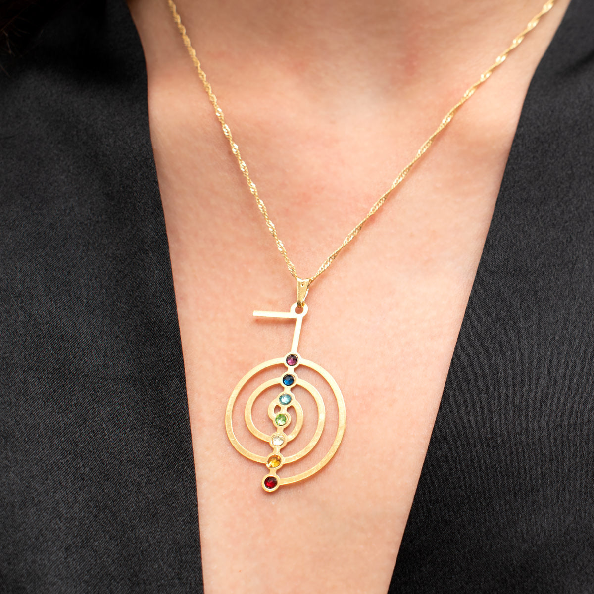 Cho Ku Rei Reiki Symbol & 7 Chakras Necklace (Gold)