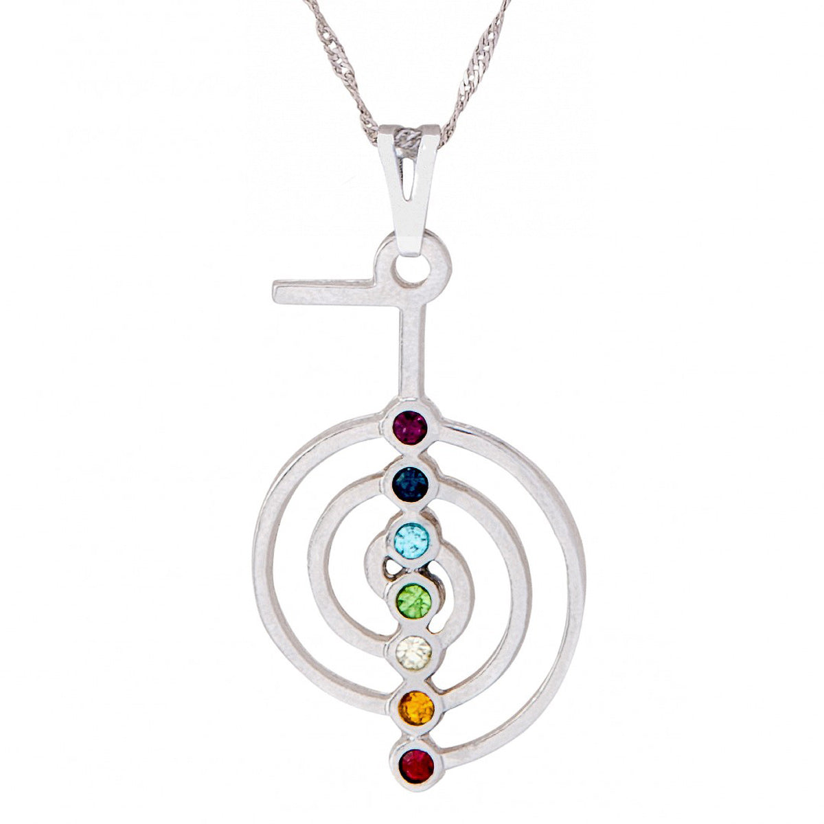 Cho Ku Rei Reiki Symbol & 7 Chakras Necklace (Silver)