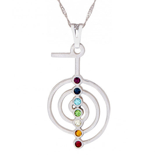 Cho Ku Rei Reiki Symbol & 7 Chakras Necklace (Silver)