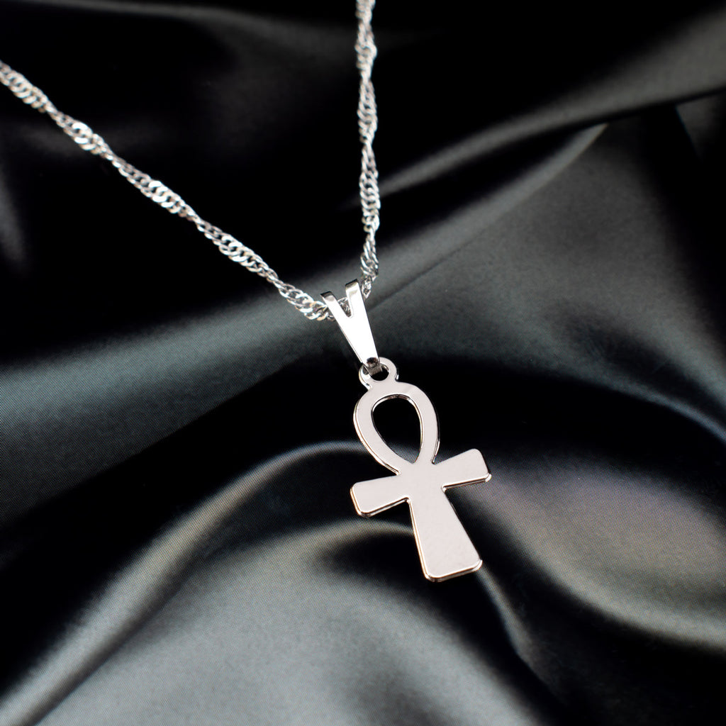 925 Sterling Silver Egyptian Ankh Cross Charm Pendant Necklace