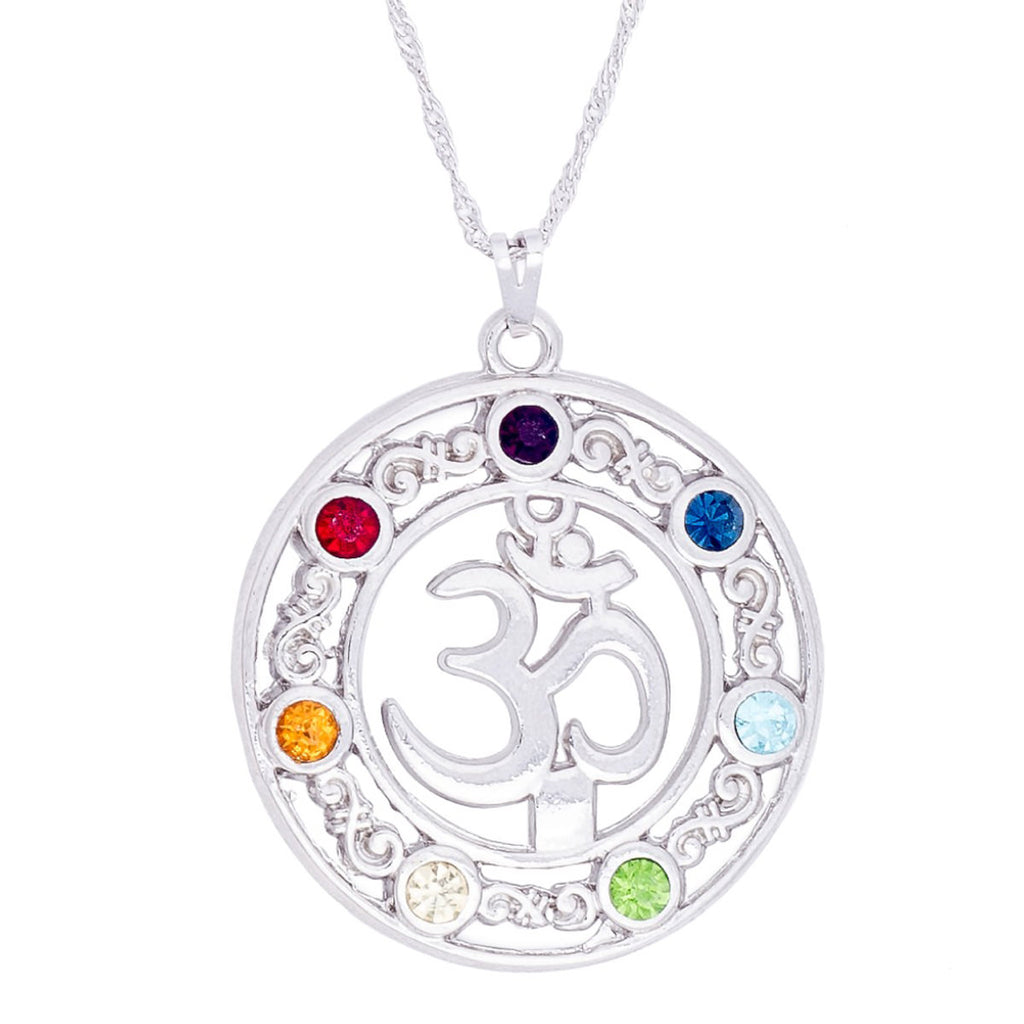 Om Symbol & 7 Chakras Mandala Necklace (Silver)