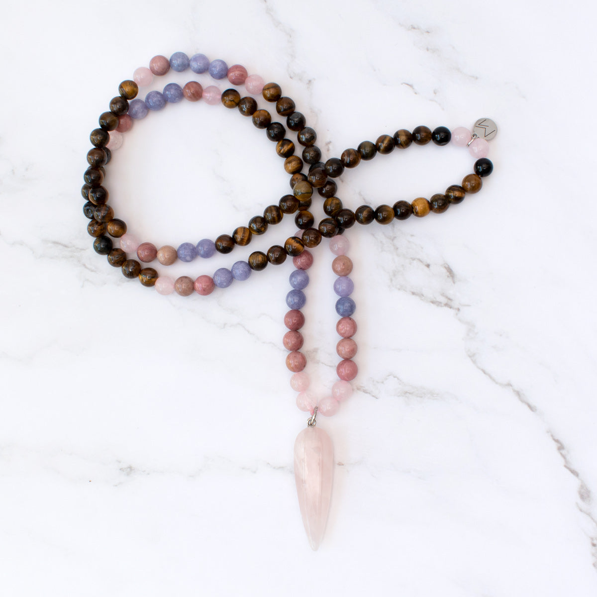 The Dream Mala - Rhodonite, Rose Quartz, Tazanite & Tiger's Eye