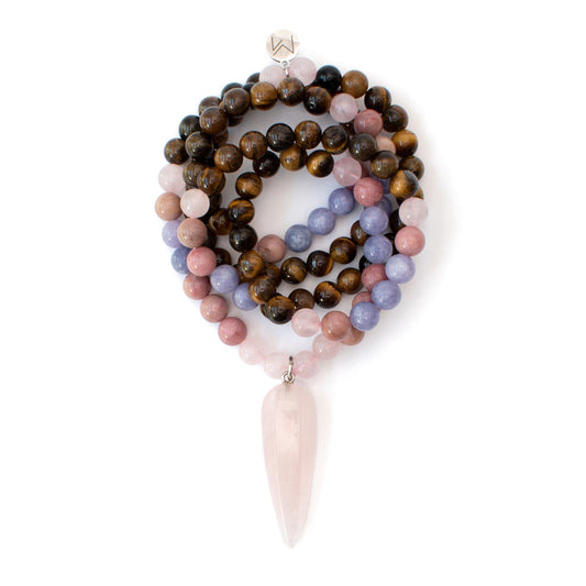 The Dream Mala - Rhodonite, Rose Quartz, Tazanite & Tiger's Eye