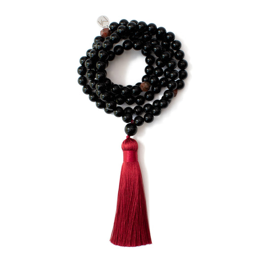The Fire Mala - Black Onyx and Red Jasper