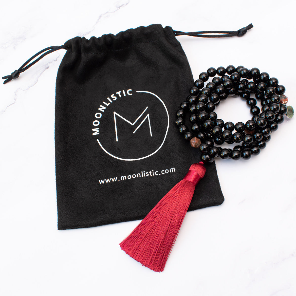The Fire Mala - Black Onyx and Red Jasper