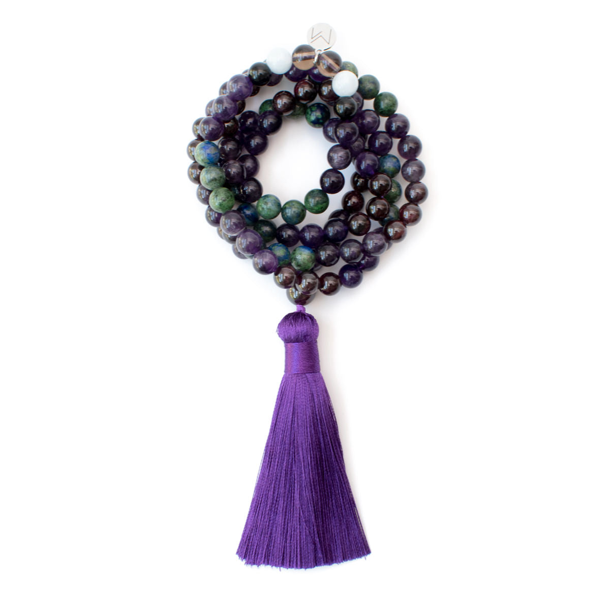 The Infinity Mala - Amethyst, Azurite Malachite, Garnet, Black Onyx, Blue Lace Agate & Smoky Quartz