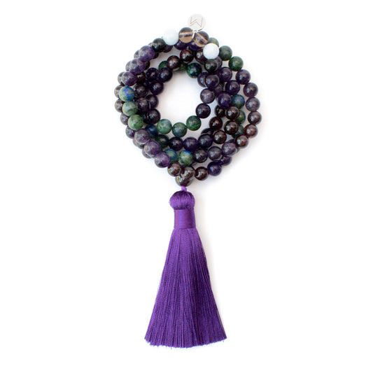 The Infinity Mala - Amethyst, Azurite Malachite, Garnet, Black Onyx, Blue Lace Agate & Smoky Quartz