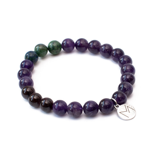 The Infinity Mala Bracelet - Amethyst, Azurite Malachite, Garnet, Black Onyx, Blue Lace Agate & Smoky Quartz