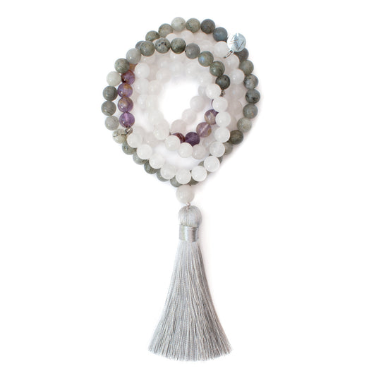 The Moon Mala - Auralite-23, Labradorite & Milk Quartz