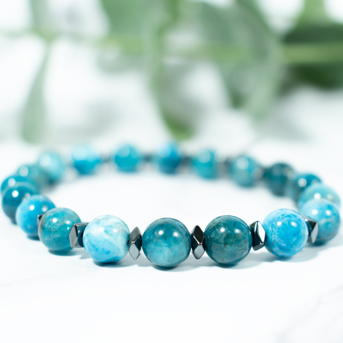 Blue Apatite and Hematite Bracelet