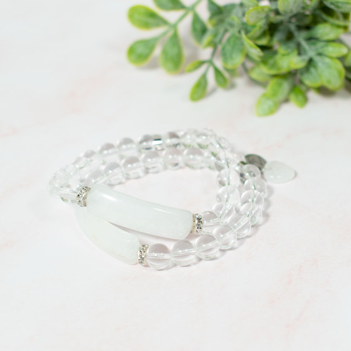 Clear Quartz Bracelet (Heart Charm)