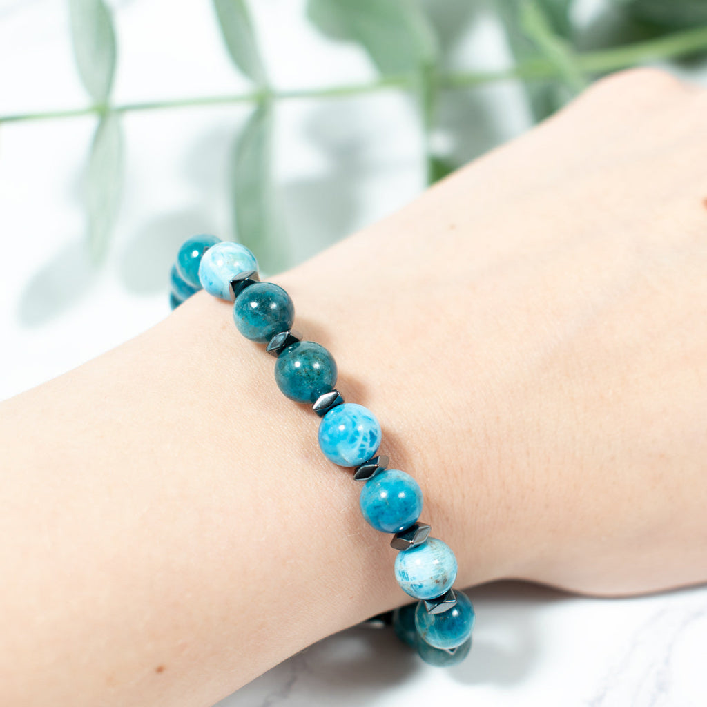 Blue Apatite and Hematite Bracelet