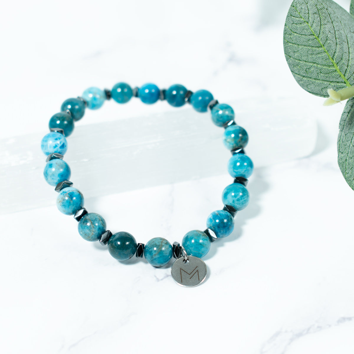 Blue Apatite and Hematite Bracelet