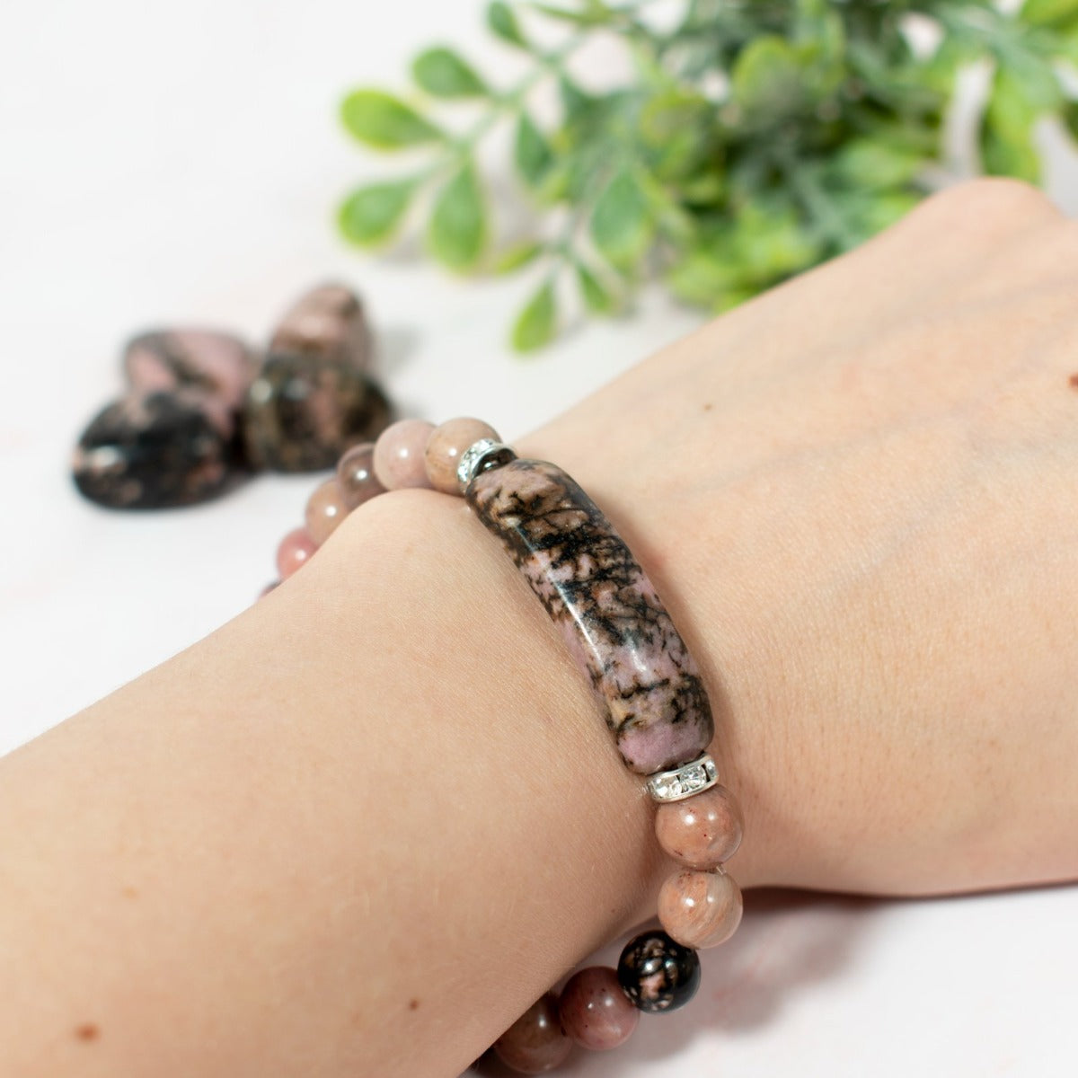 Rhodonite Bracelet (Heart Charm)