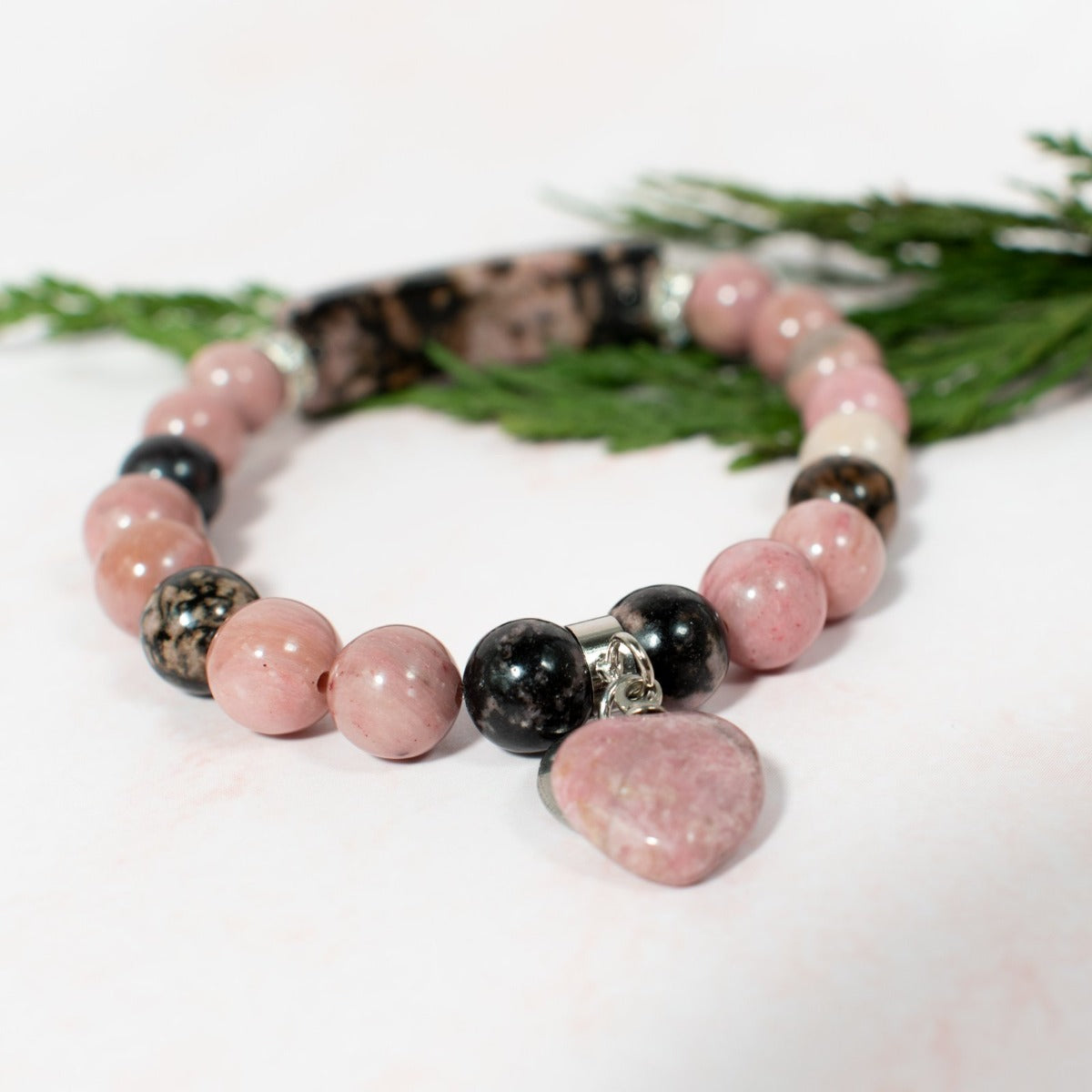 Rhodonite Bracelet (Heart Charm)